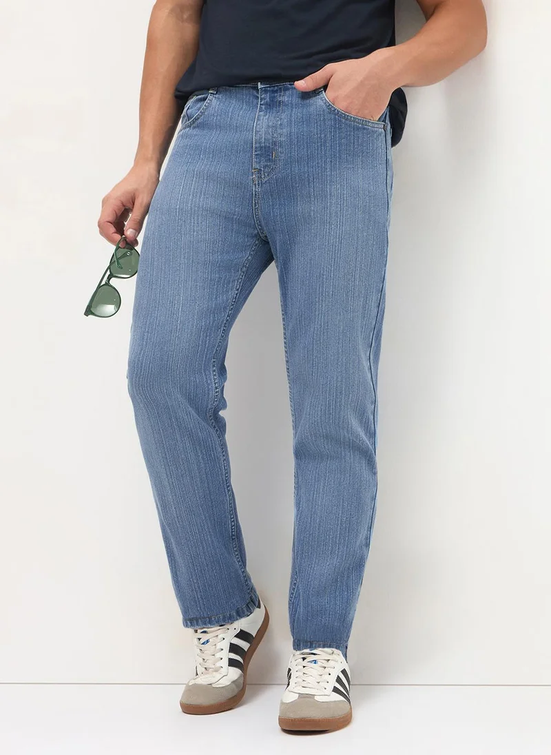 أوربانو فاشن Urbano Fashion Men's Light Blue Straight Fit Washed Denim Jeans Stretchable